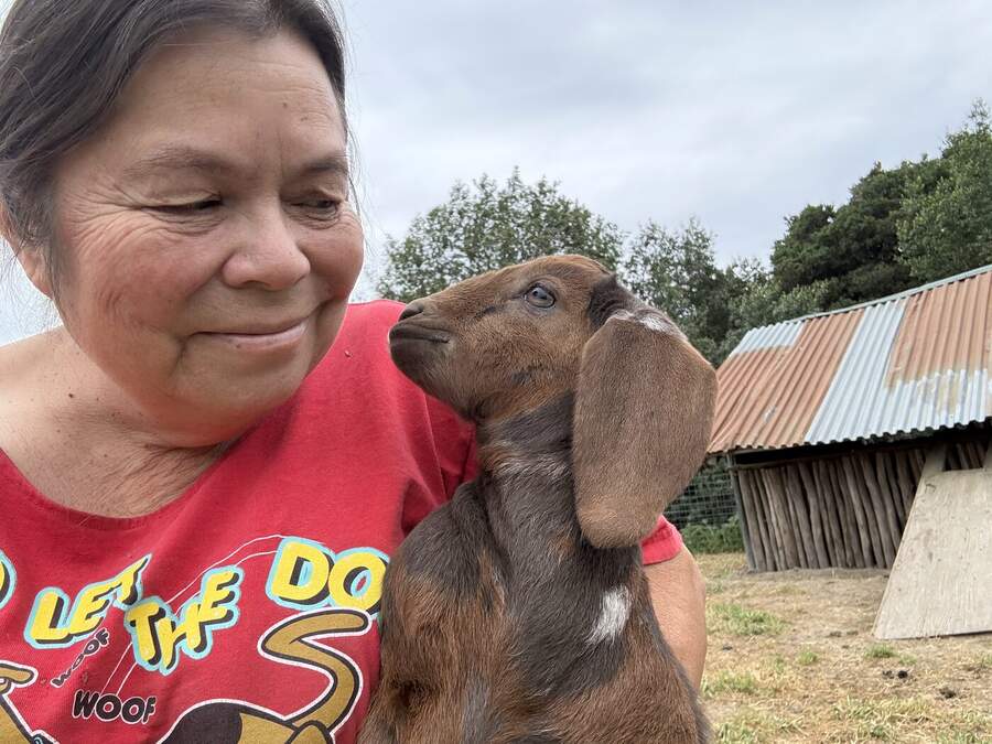 Terri with baby goat